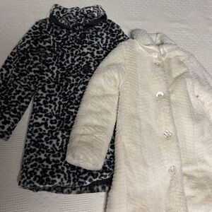 Calvin Klein Jeans Kids Black Leopard and White Fur Coats Size 6 and 6X
